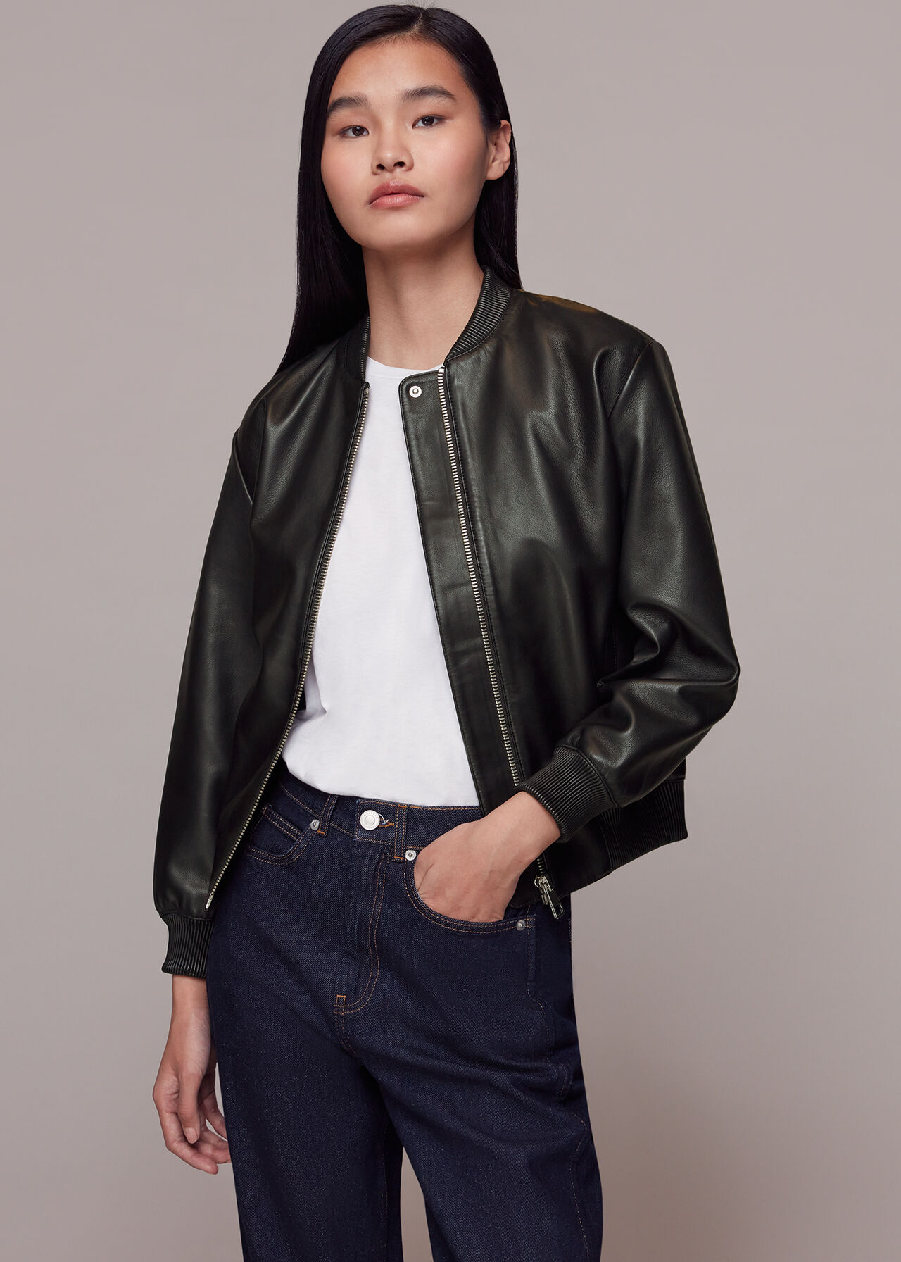 Laura Leather Bomber Jacket